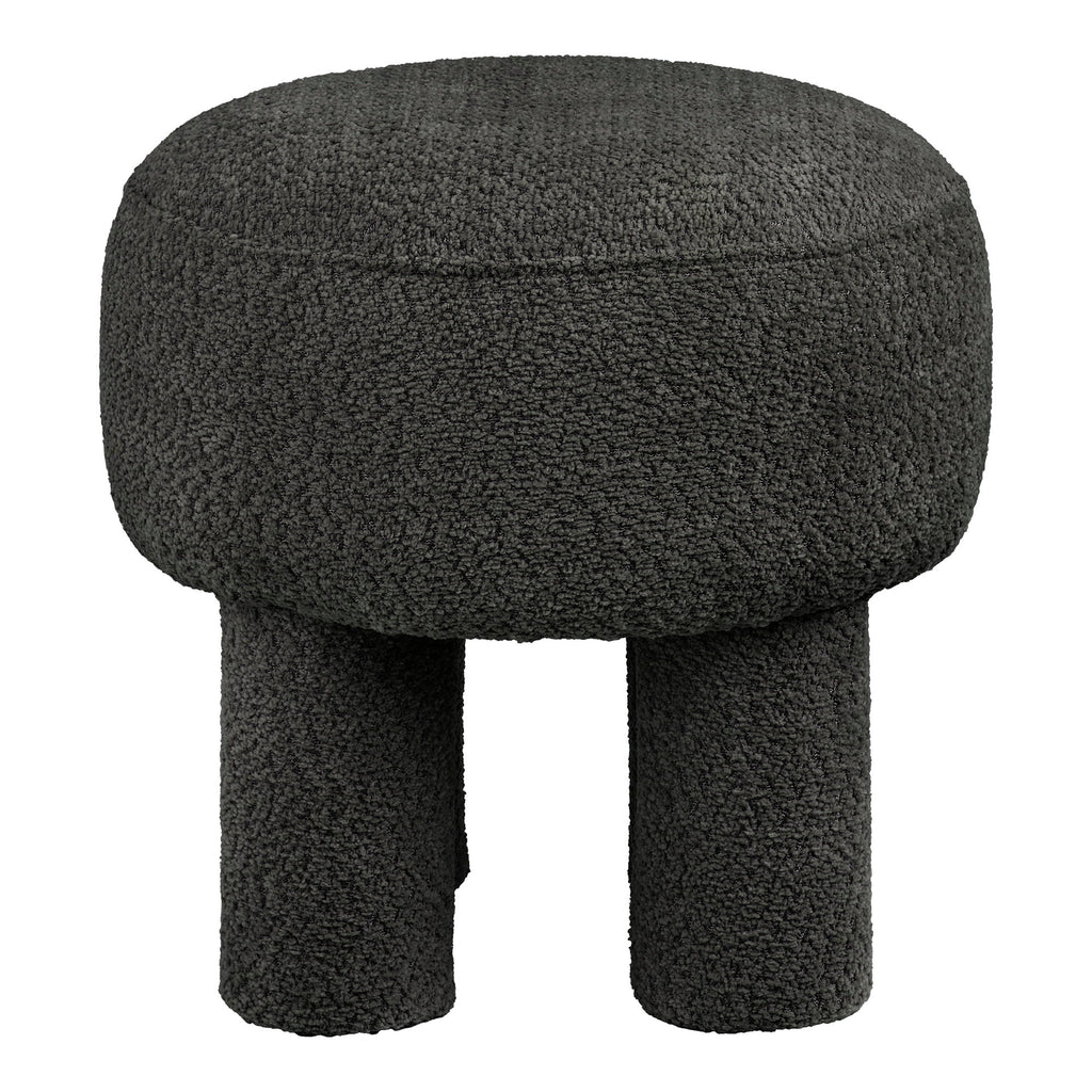 Pouf Canberra bouclé anthracite 4 pieds cylindriques ø43x43 cm vue de face