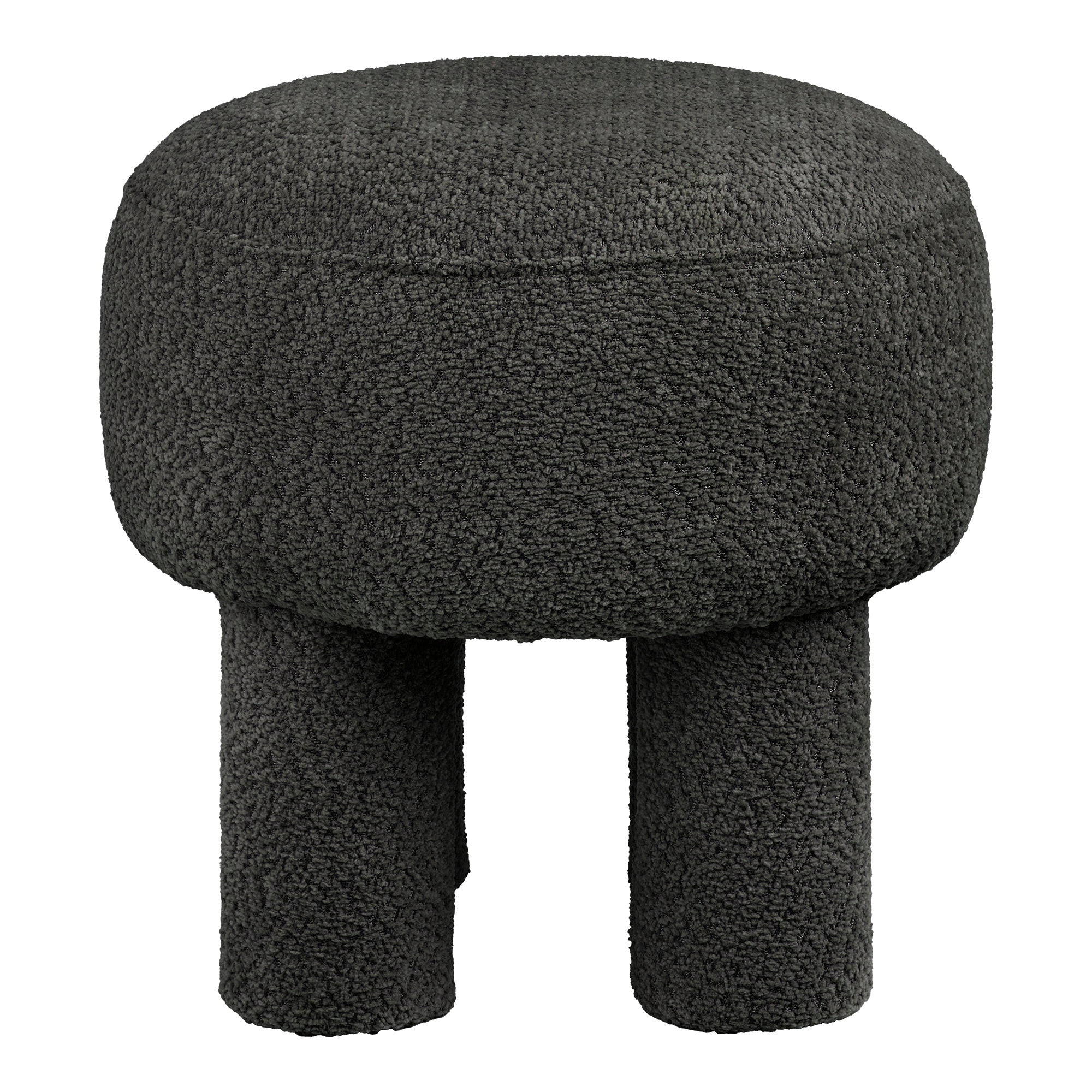 Pouf Canberra bouclé anthracite 4 pieds cylindriques ø43x43 cm vue de face