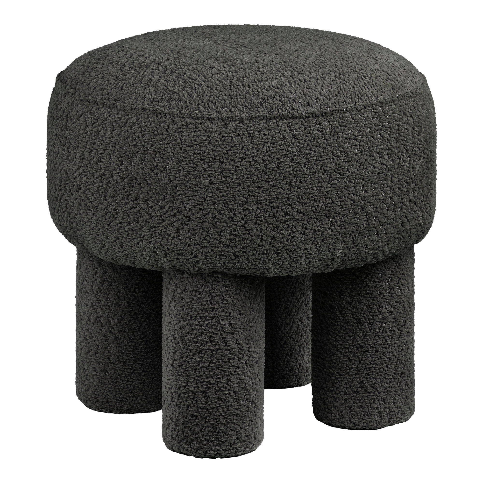 Pouf Canberra bouclé anthracite assise bombée vue trois quarts