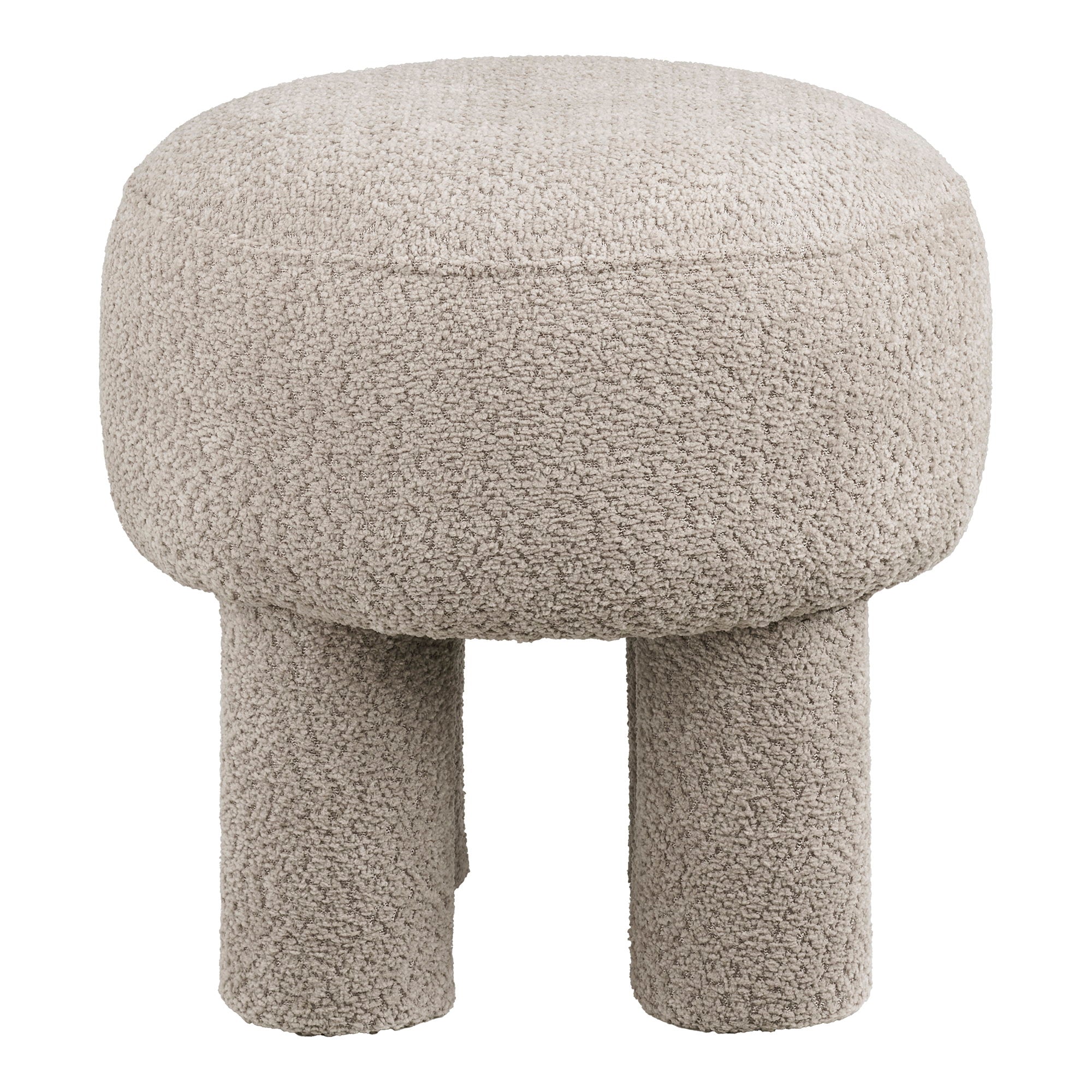Pouf Canberra bouclé sable foncé 4 pieds cylindriques ø43x43 cm vue de face