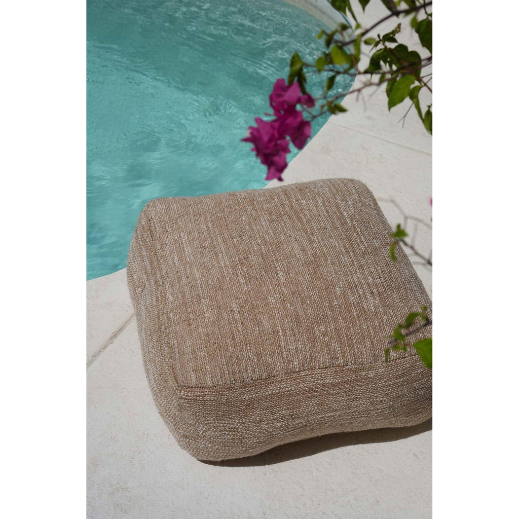 Pouf carré en coton flammé beige 60 cm, vue 3