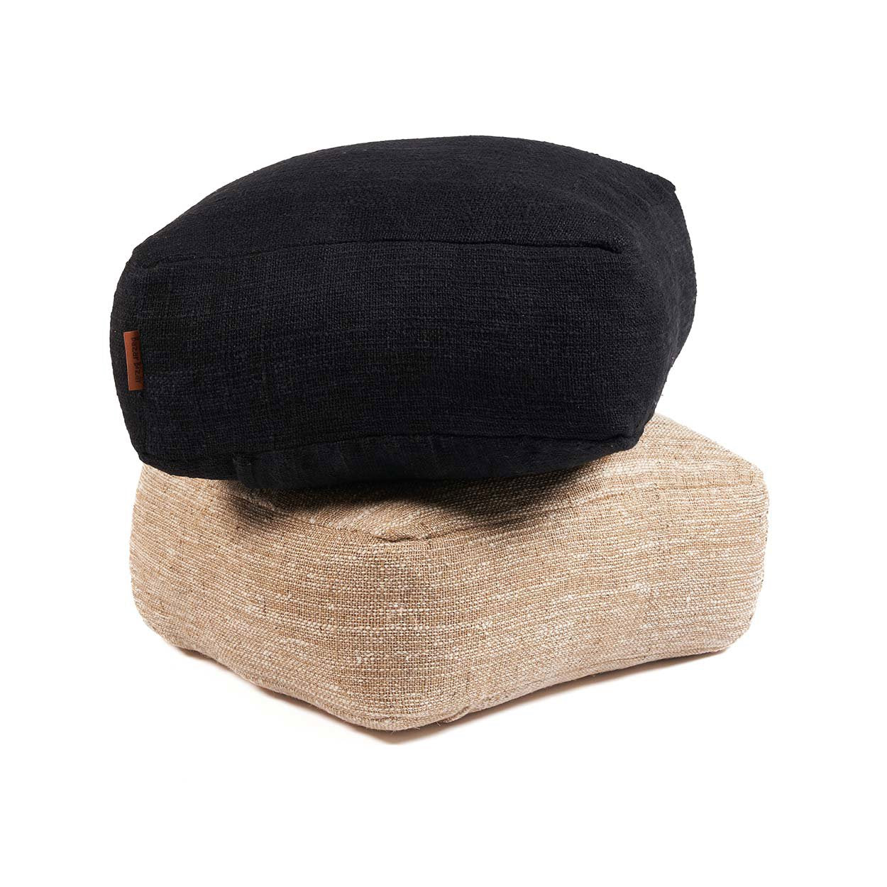 Pouf carré en coton flammé beige 60 cm, vue 7
