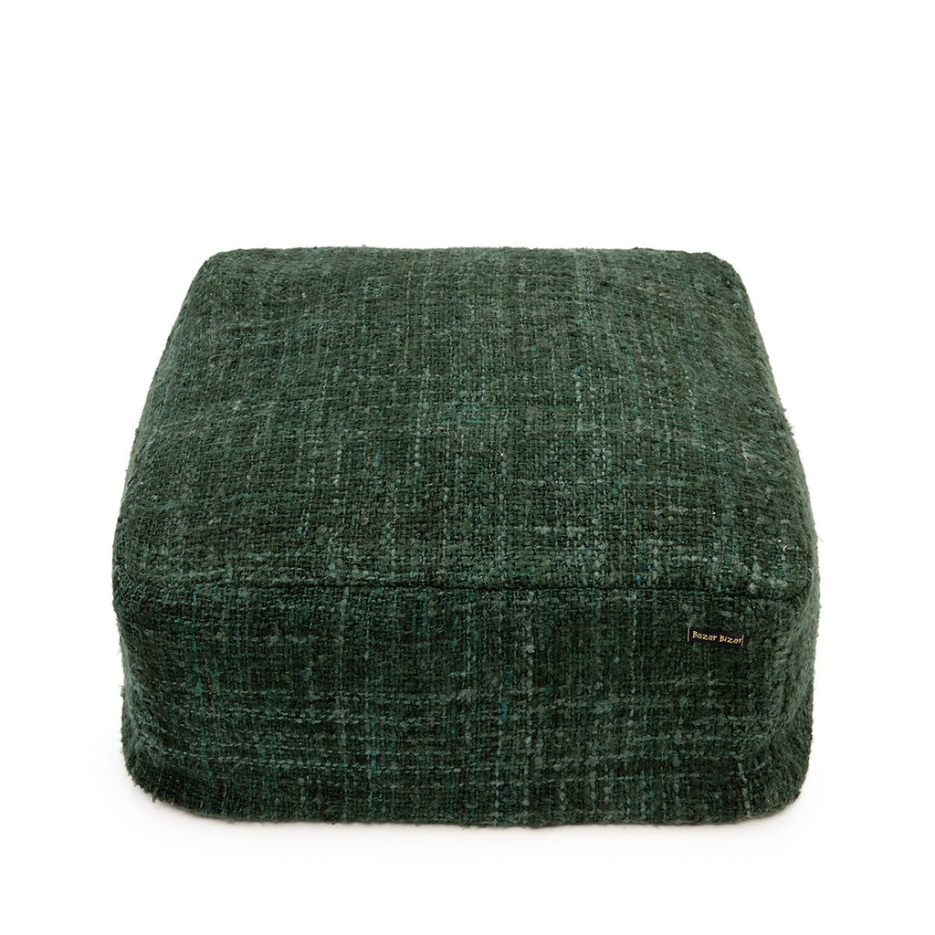Pouf carré en coton tissé vert forêt 60 cm