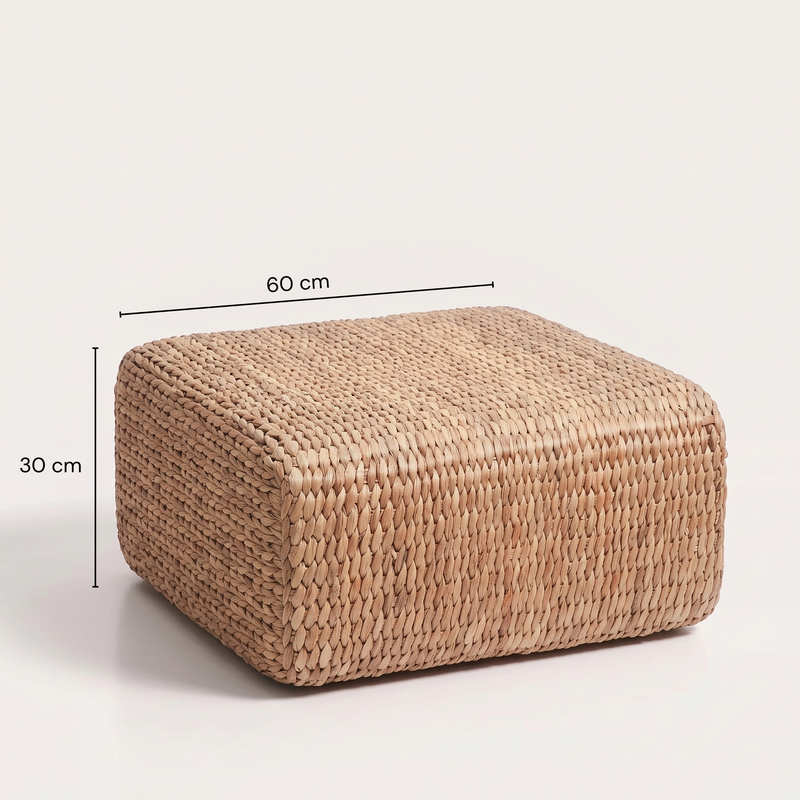 Dimensions Pouf carré en jacinthe d'eau naturelle tressée 60 cm