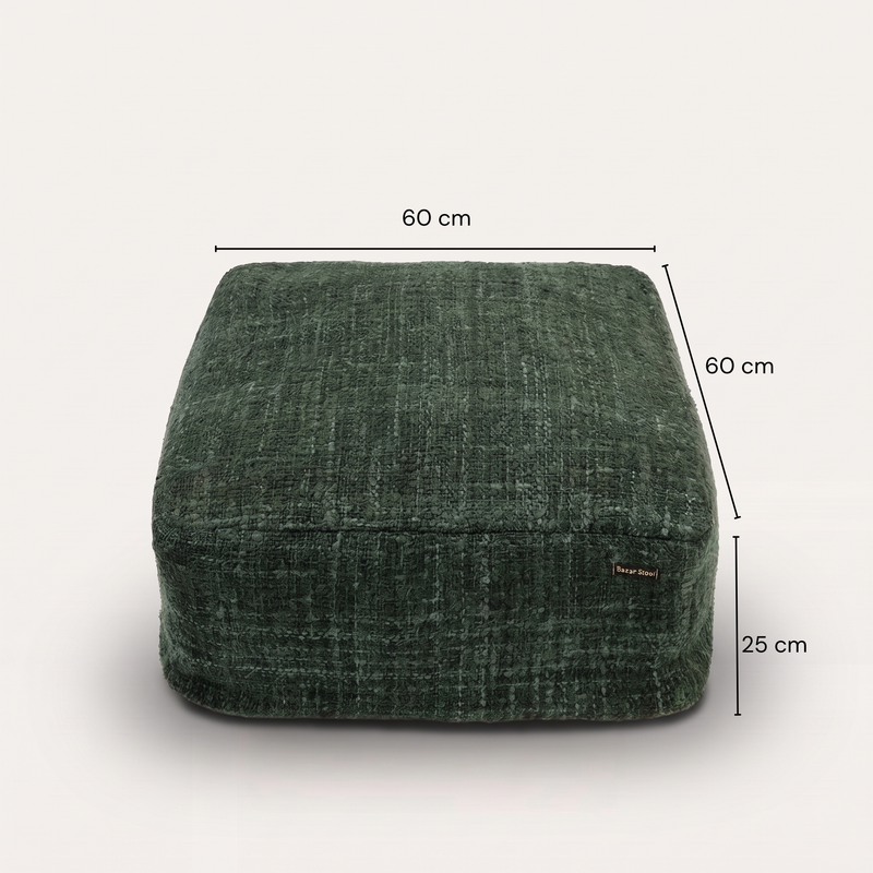 Dimensions Pouf carré Oh My Gee en coton tissé vert forêt 60 cm