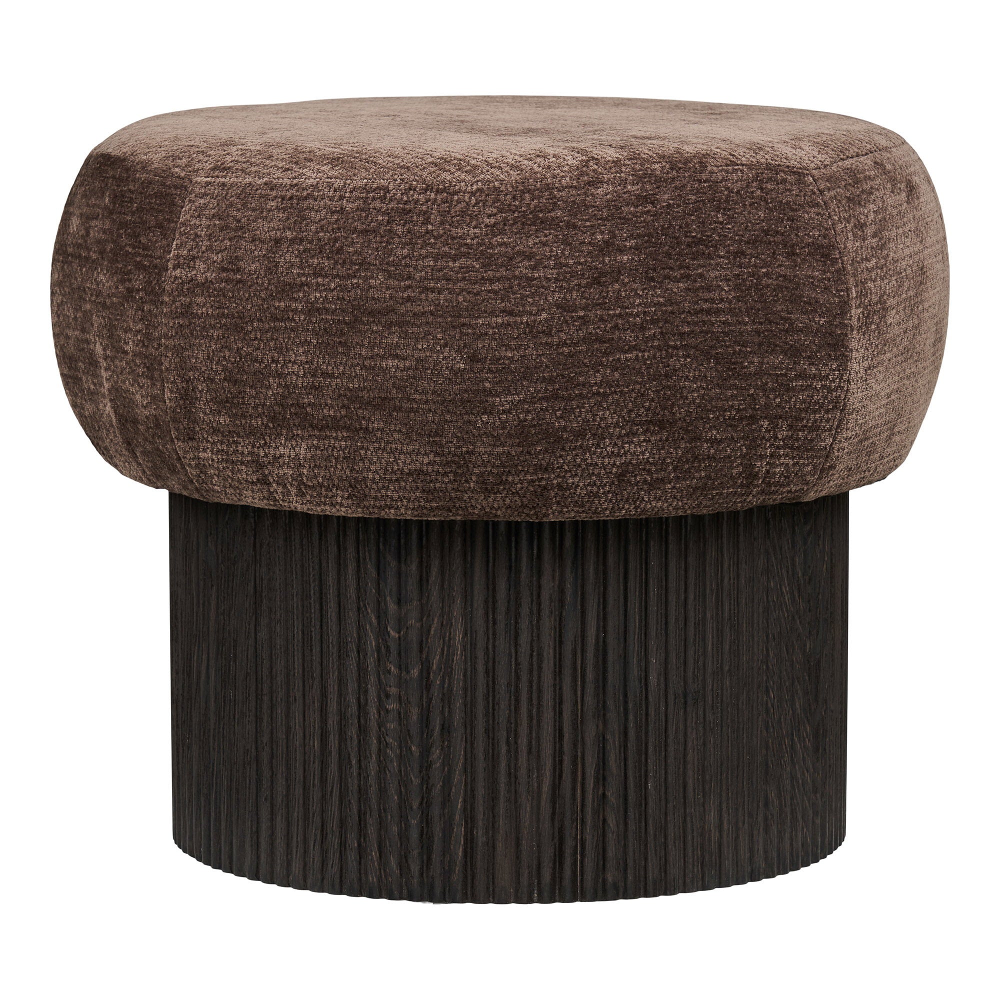 Pouf Christchurch chenille brune socle cannelé vue de face