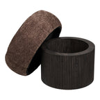 Pouf Christchurch chenille brune socle cannelé vue de détail