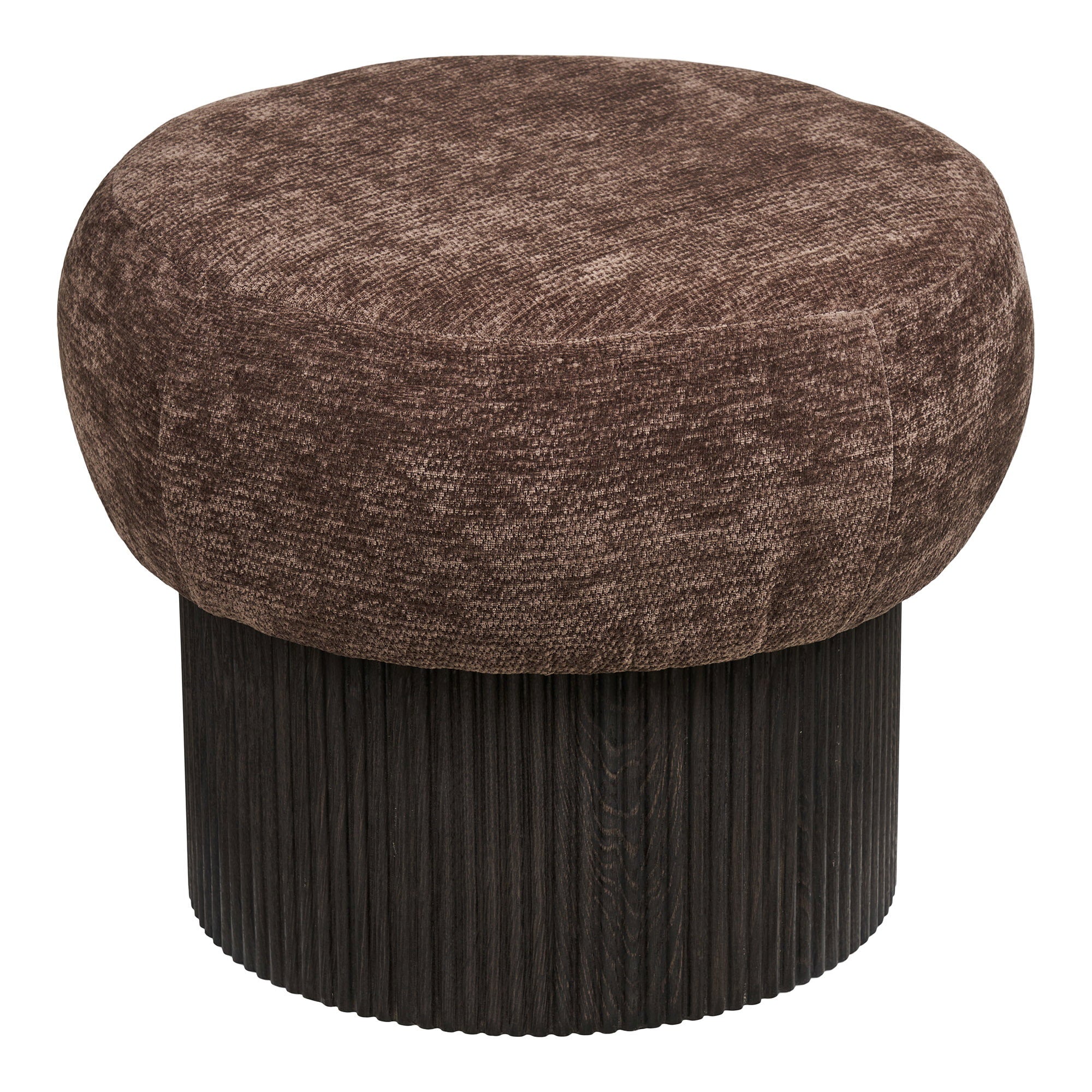 Pouf Christchurch chenille brune socle cannelé