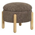 Pouf Medas coffre bouclé brun cylindrique pieds bois arrondi vue trois quarts