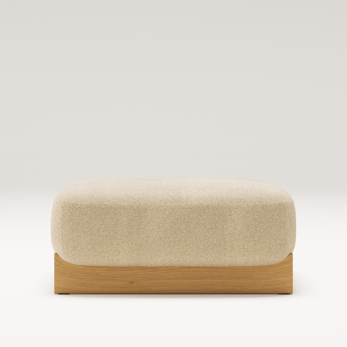 Pouf Dome en chêne et tissu beige vu de face