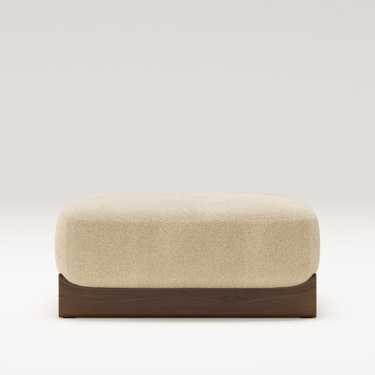Pouf Dome en noyer et tissu beige vu de face