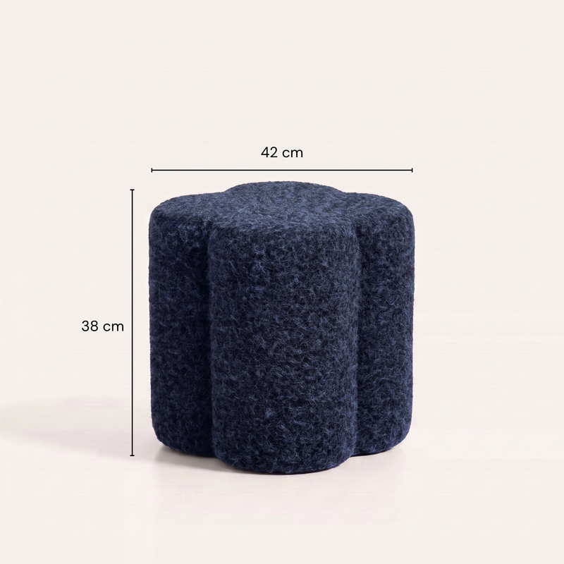 Dimensions Pouf Durban bouclé bleu marine forme trèfle