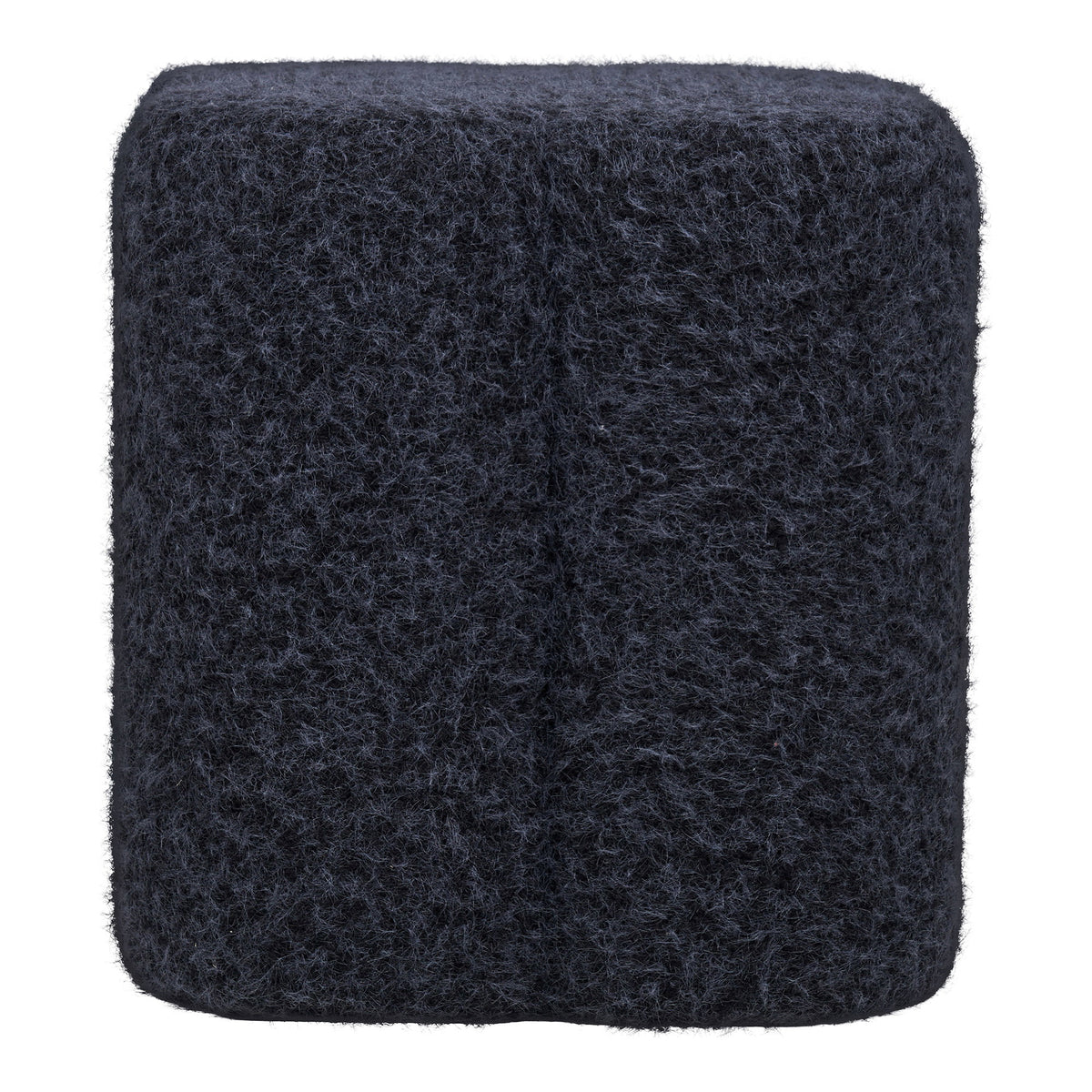 Pouf Durban bouclé bleu marine vu de face avec la jonction de deux lobes
