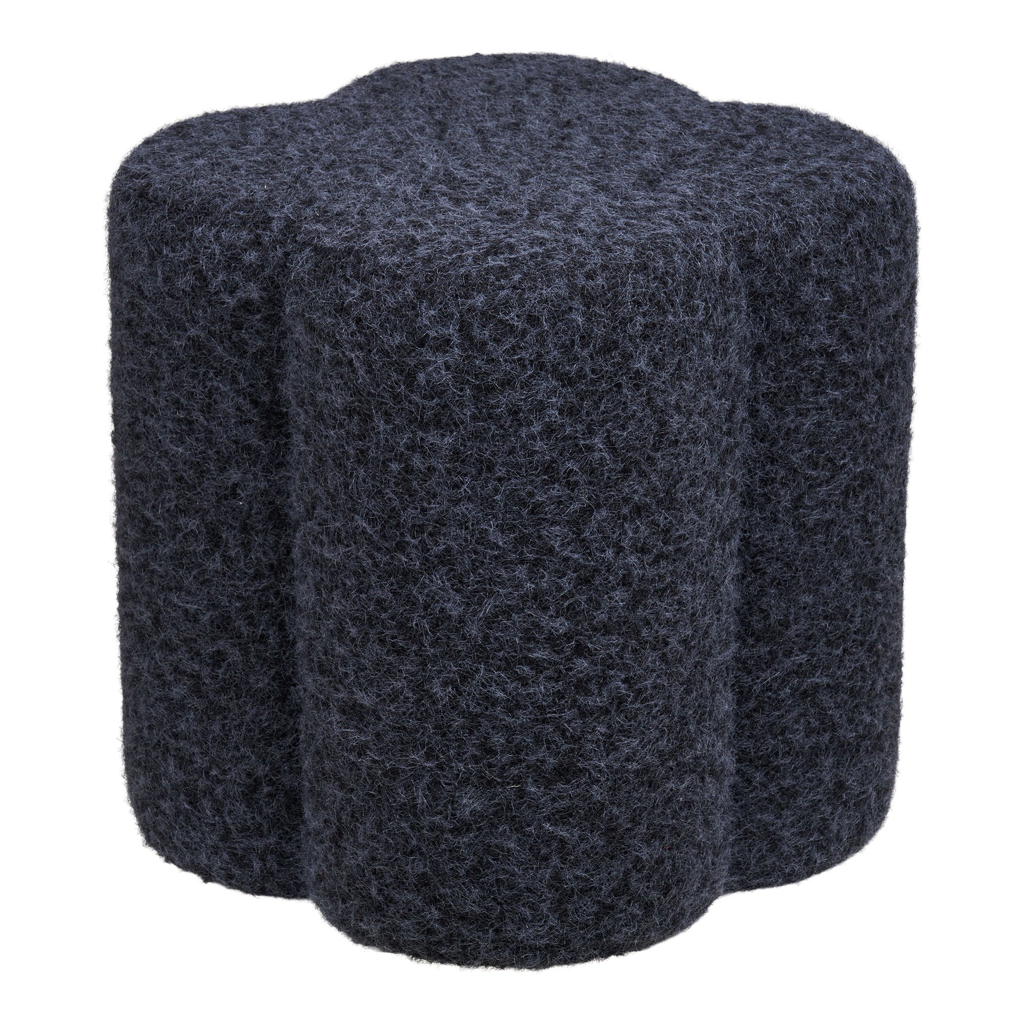 Pouf Durban bouclé bleu marine forme trèfle