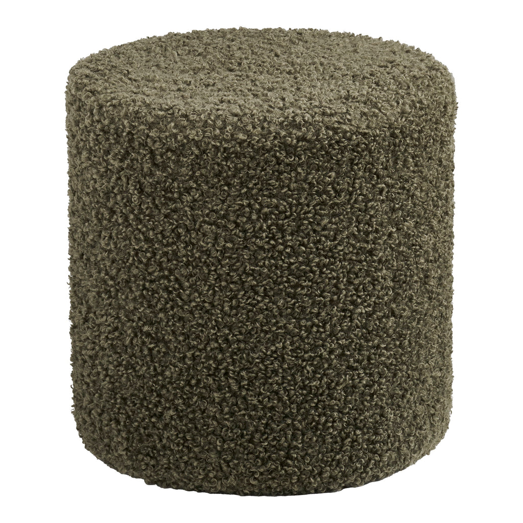 Pouf Ejby teddy vert kaki cylindrique ø34x36 cm vue de face
