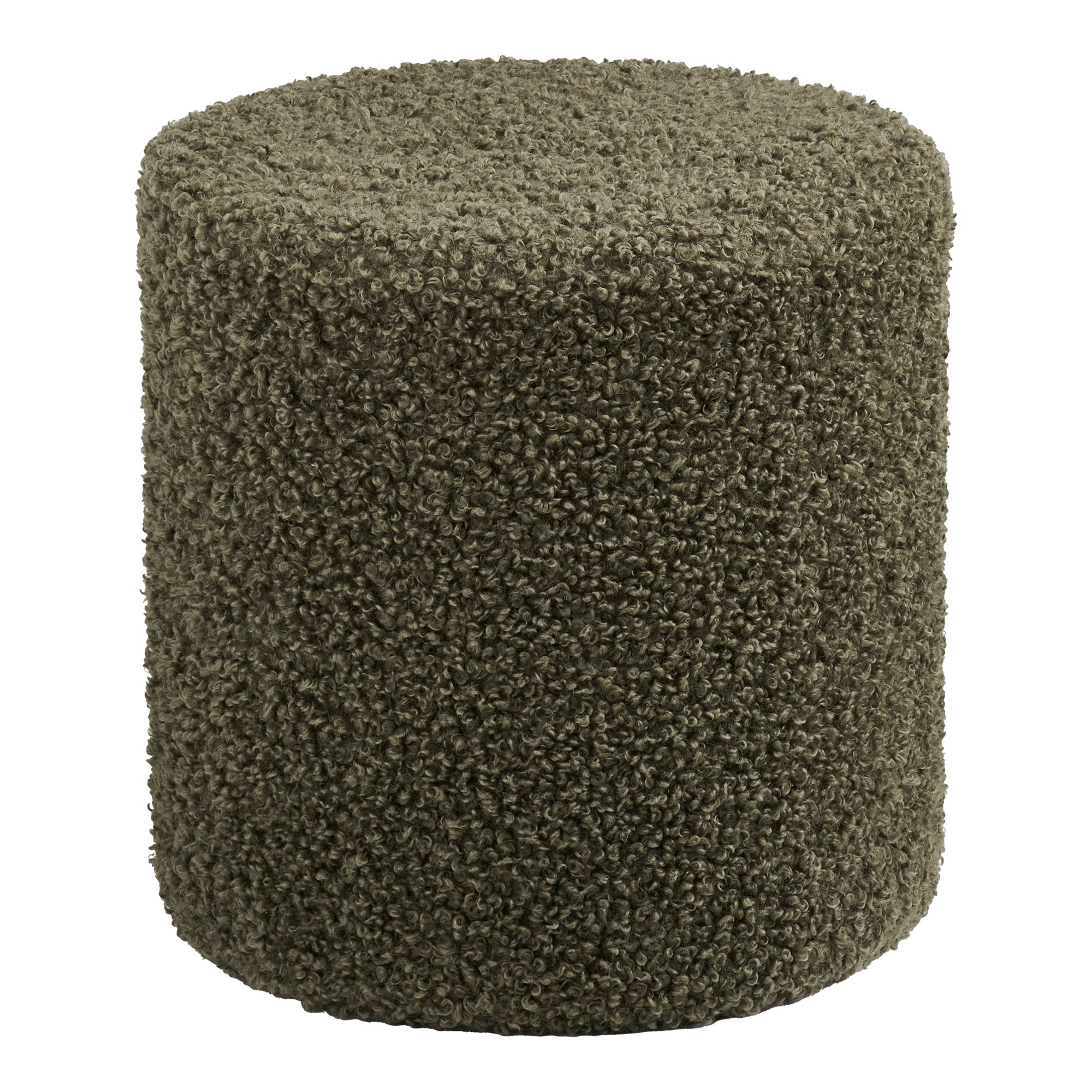 Pouf Ejby teddy vert kaki cylindrique ø34x36 cm vue de face