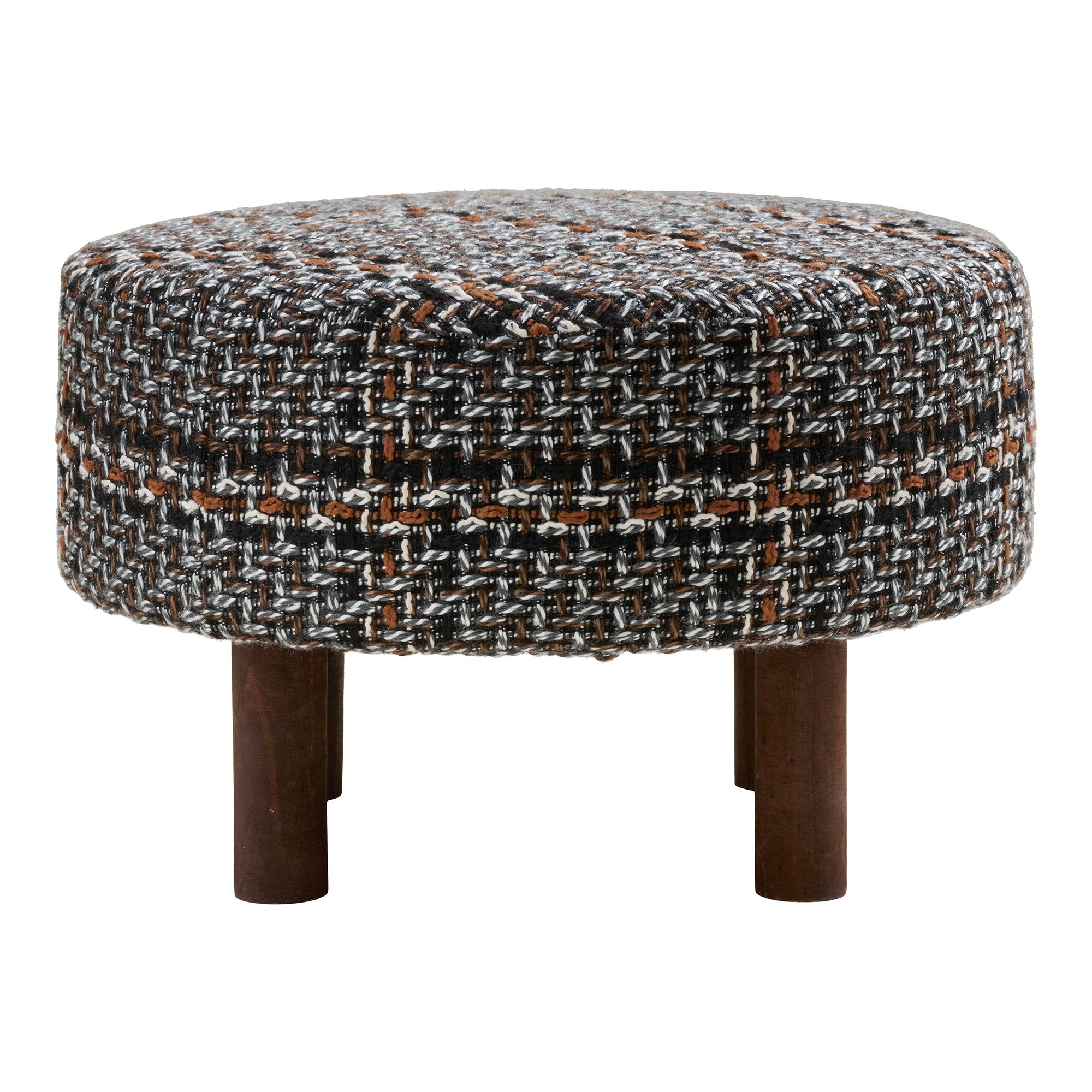 Pouf Falkirk tweed chiné pieds bois vue de face