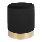 Pouf Gamby en velours noir sur son socle doré vu de trois quarts