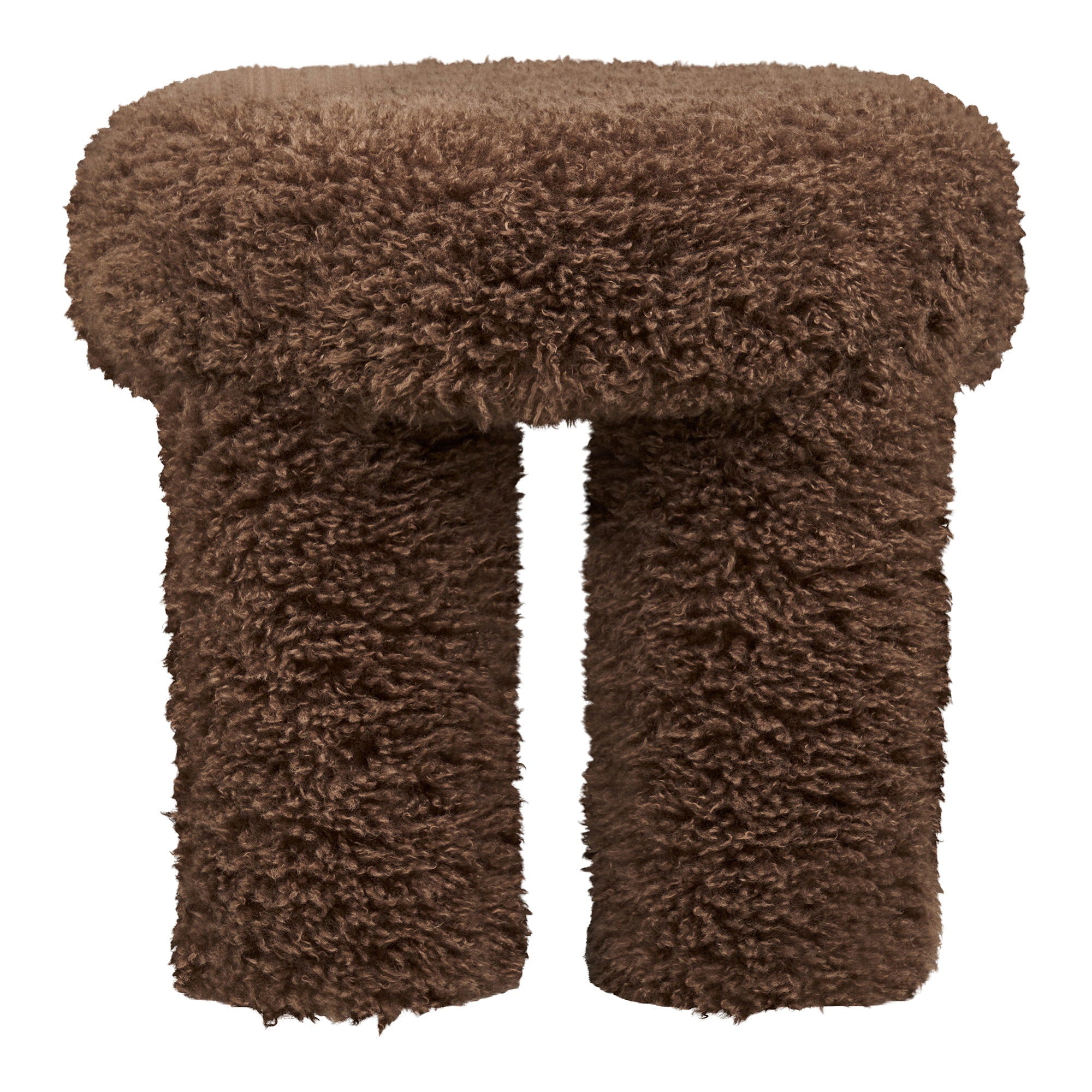 Pouf Gisborne fausse fourrure brune vue de face