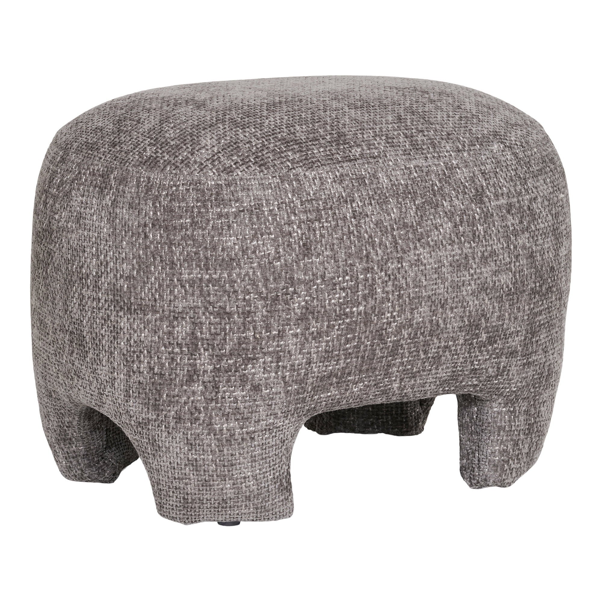 Pouf Nazare tissu gris chiné trame croisée forme organique pieds intégrés vue trois quarts