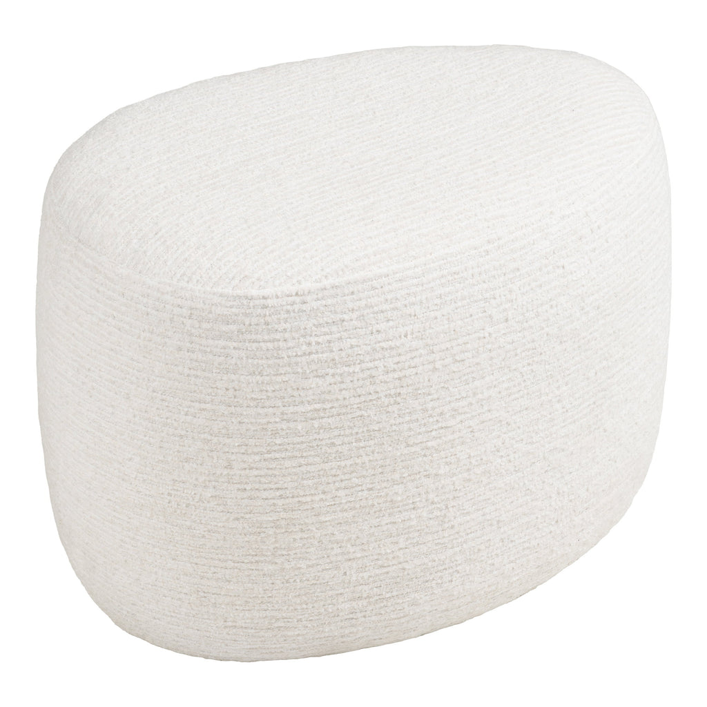 Pouf Hilo chenille blanc cassé vue de côté silhouette arrondie organique