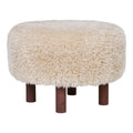 Pouf Inverness fausse fourrure beige pieds brun ø50x36 cm vue trois quarts