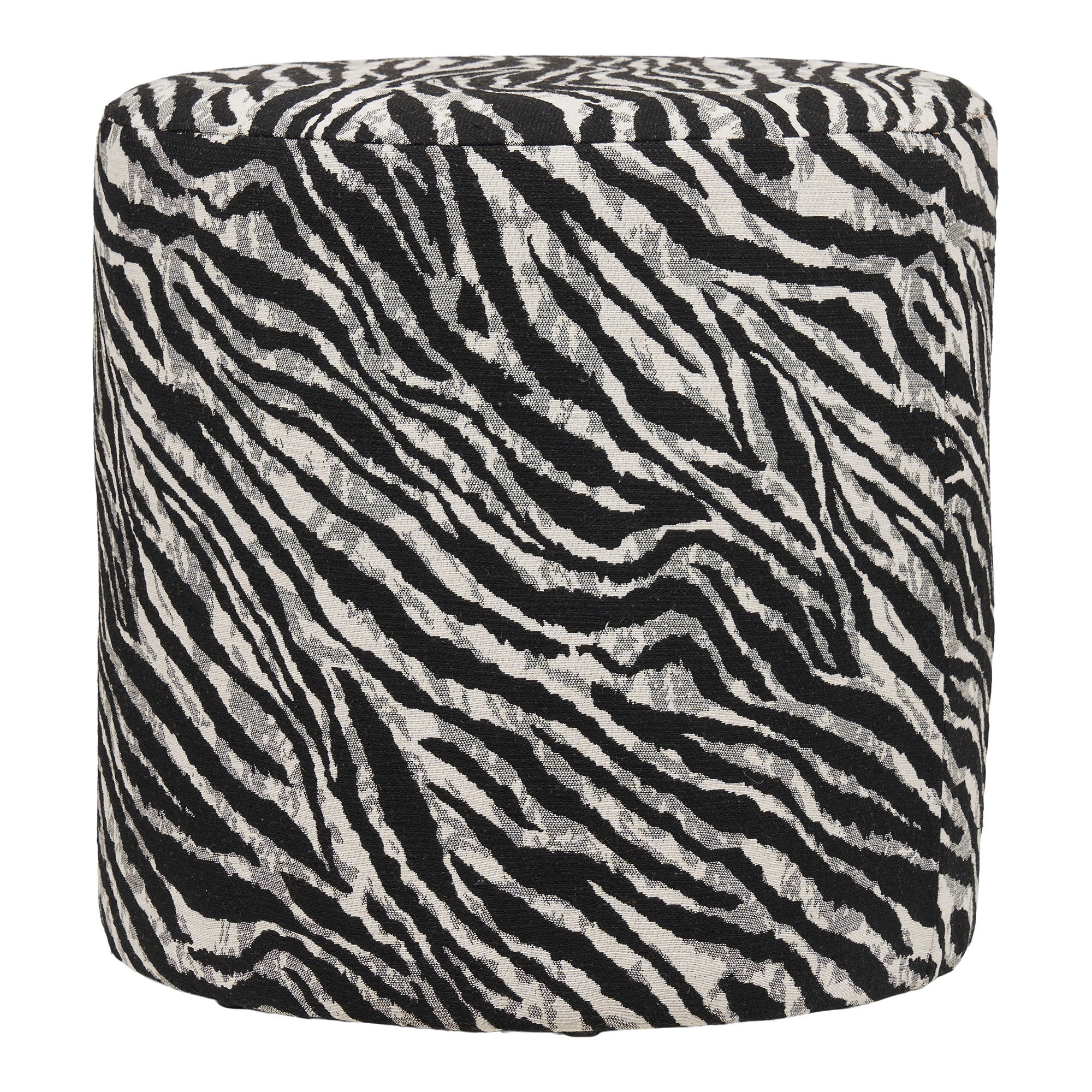 Pouf Kimberley jacquard zébré noir et blanc vue de face