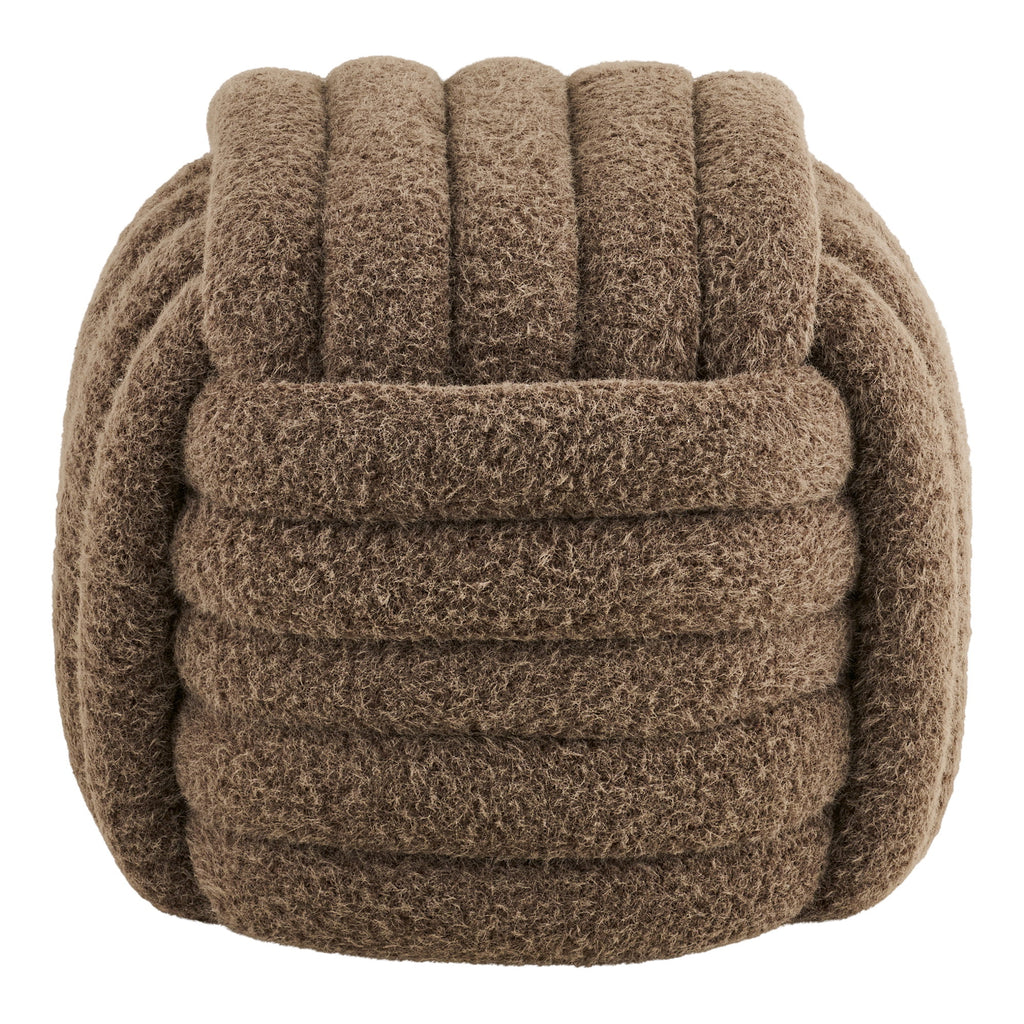 Pouf Napier laine tressée marron 48x48 cm cubique arrondi vue de face