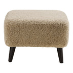 Pouf Lunaro bouclé beige rectangulaire pieds bois vue de face