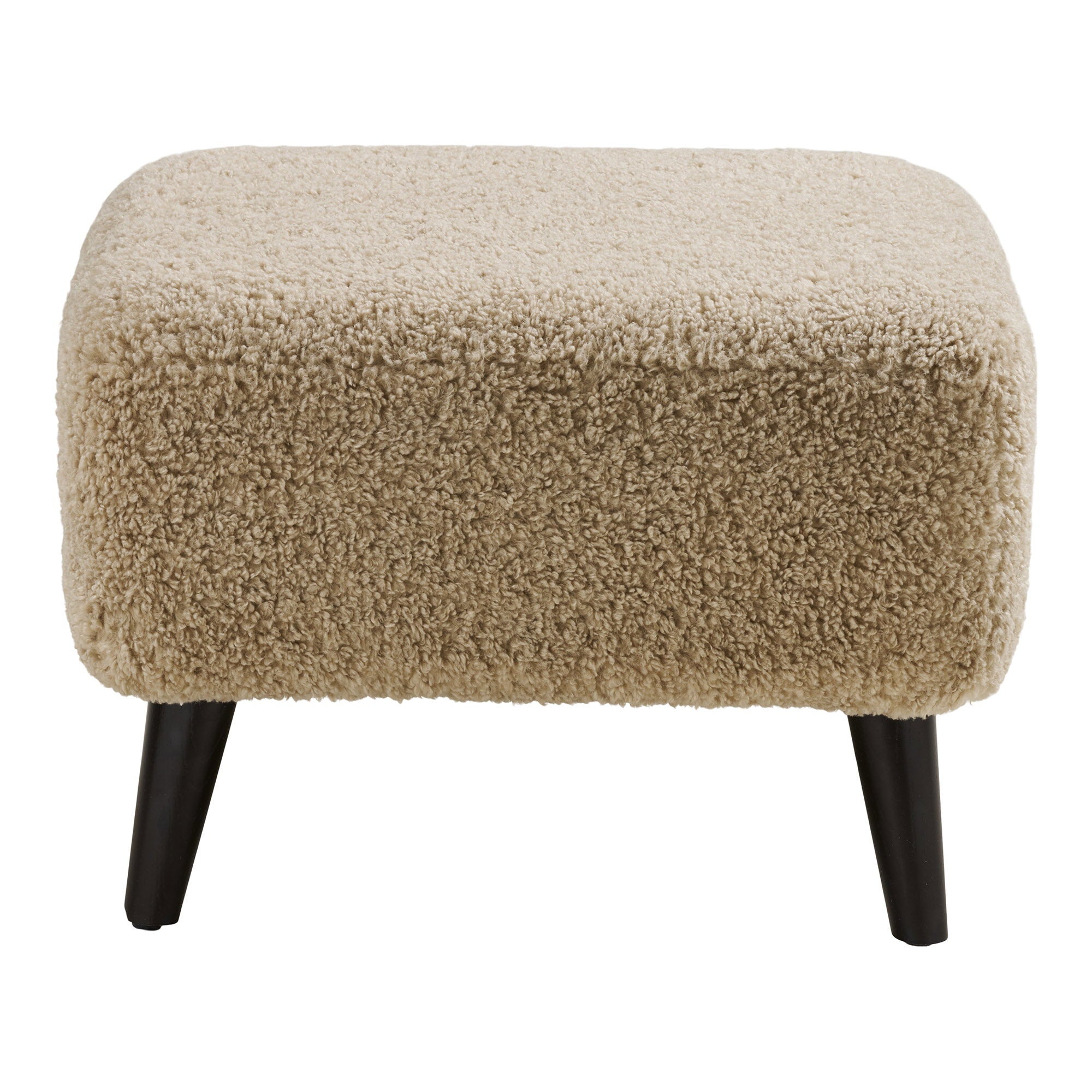 Pouf Lunaro bouclé beige rectangulaire pieds bois vue de face