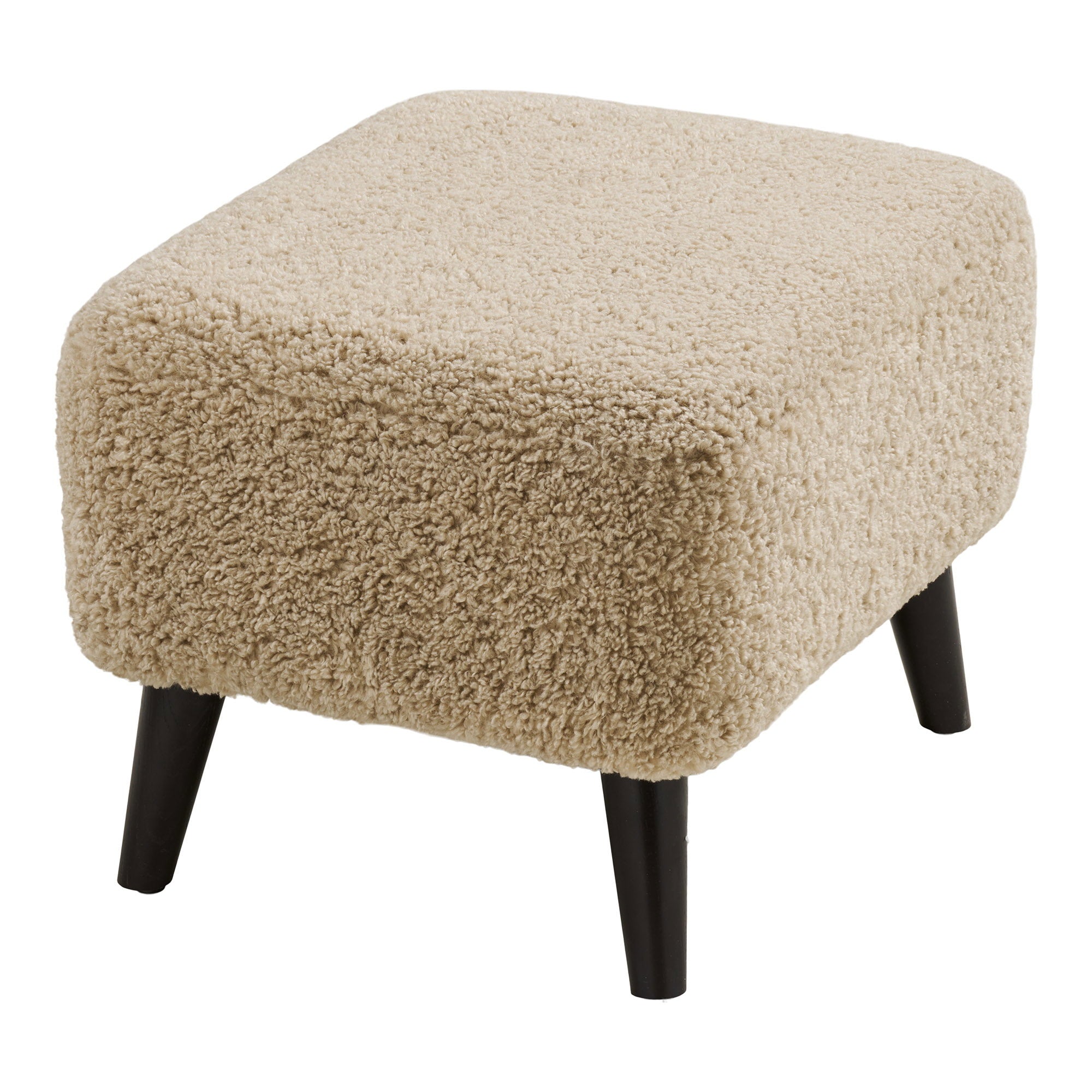 Pouf Lunaro bouclé beige rectangulaire pieds bois vue de détail