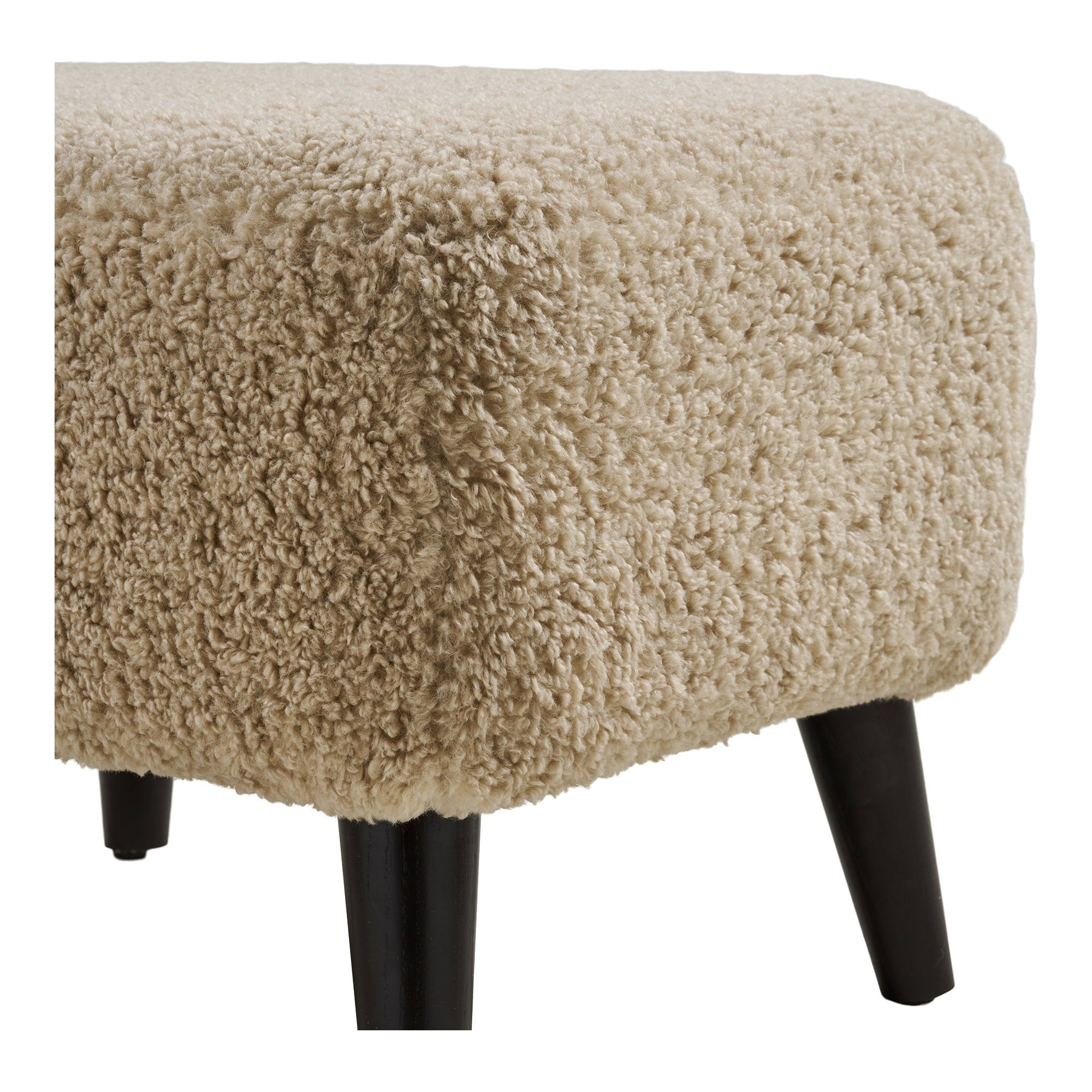 Pouf Lunaro bouclé beige rectangulaire pieds bois vue de détail