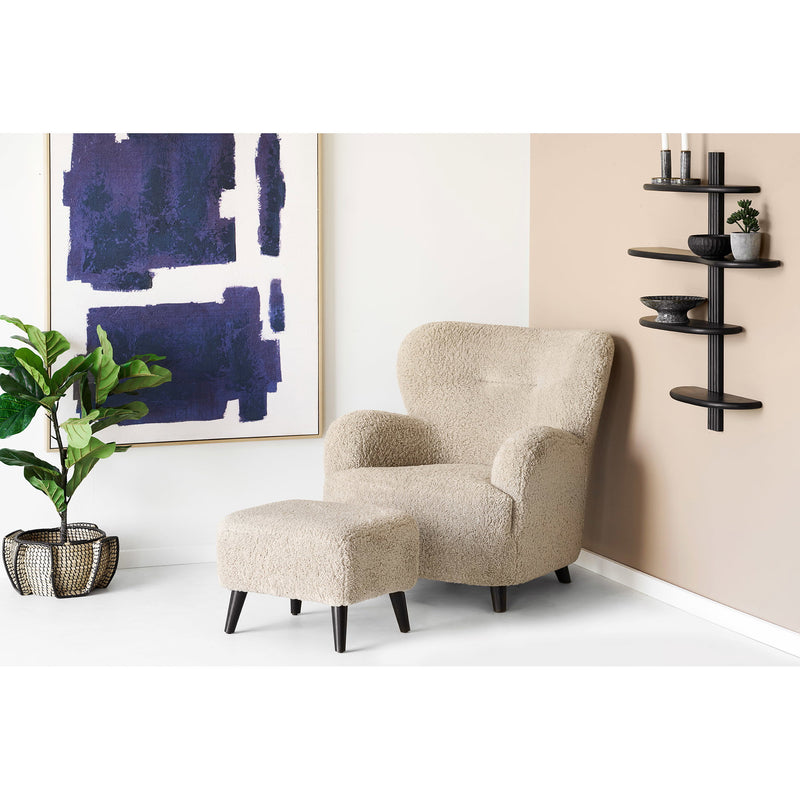 Dimensions Pouf Lunaro bouclé beige rectangulaire pieds bois