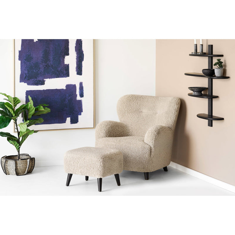 Dimensions Pouf Lunaro bouclé beige rechthoekig houten poten