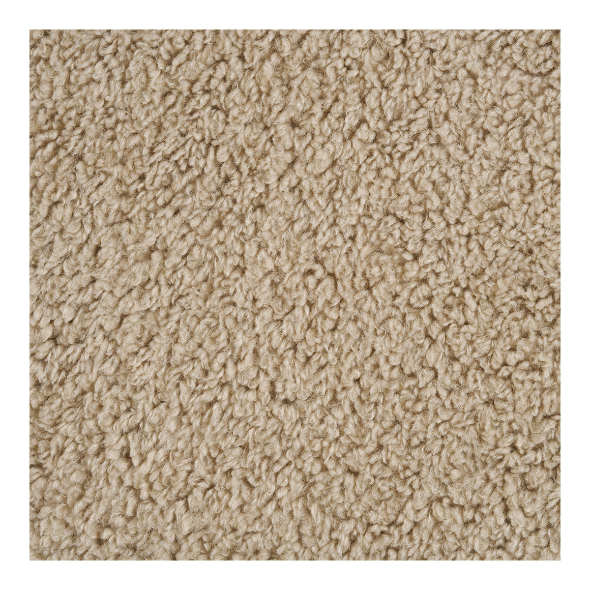Gros plan sur la bouclette frisée du revêtement beige du pouf Lunaro