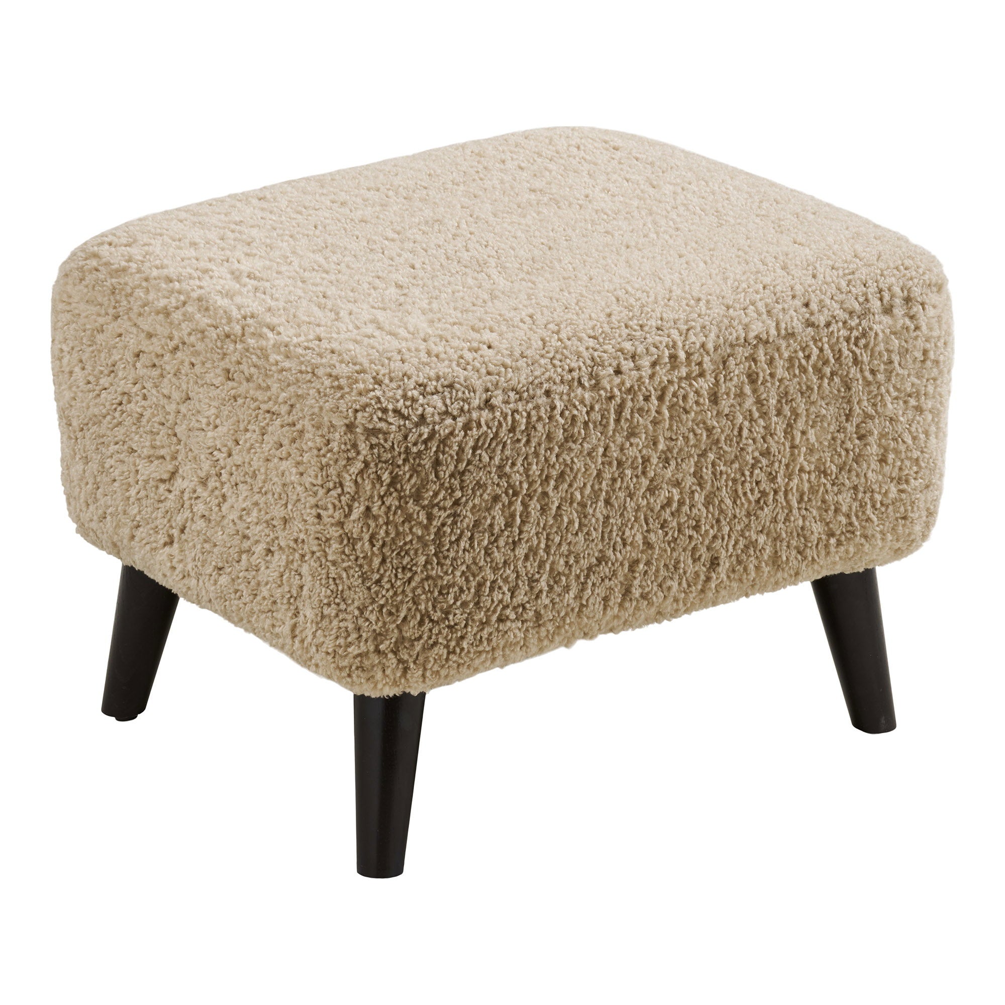 Pouf Lunaro bouclé beige rectangulaire pieds bois