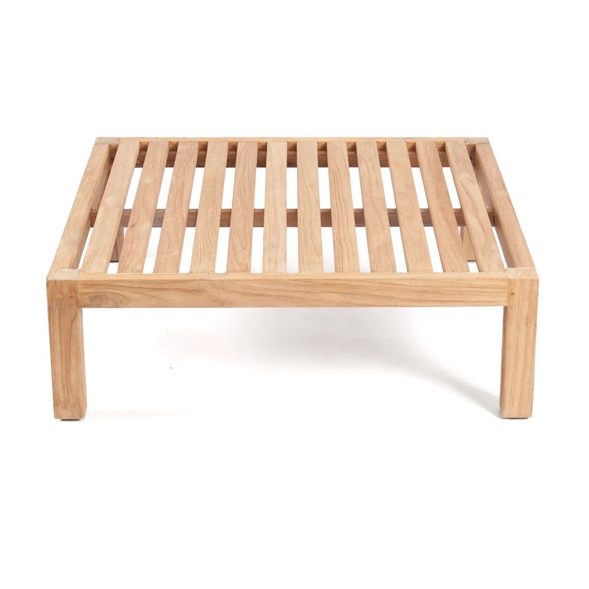 Base du pouf Moyo sans son coussin plateau à lattes de teck sur quatre pieds