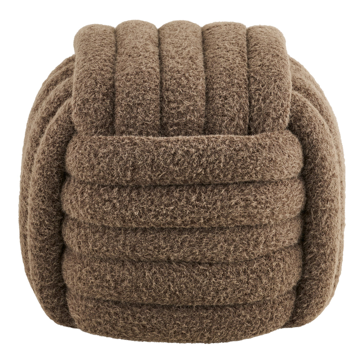 Pouf Napier marron vu de face avec ses boudins verticaux et horizontaux croisés