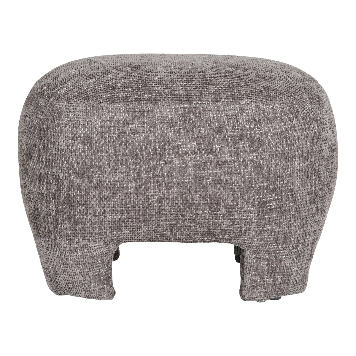 Pouf Nazare tissu gris chiné vu de face pieds intégrés habillés du même tissu