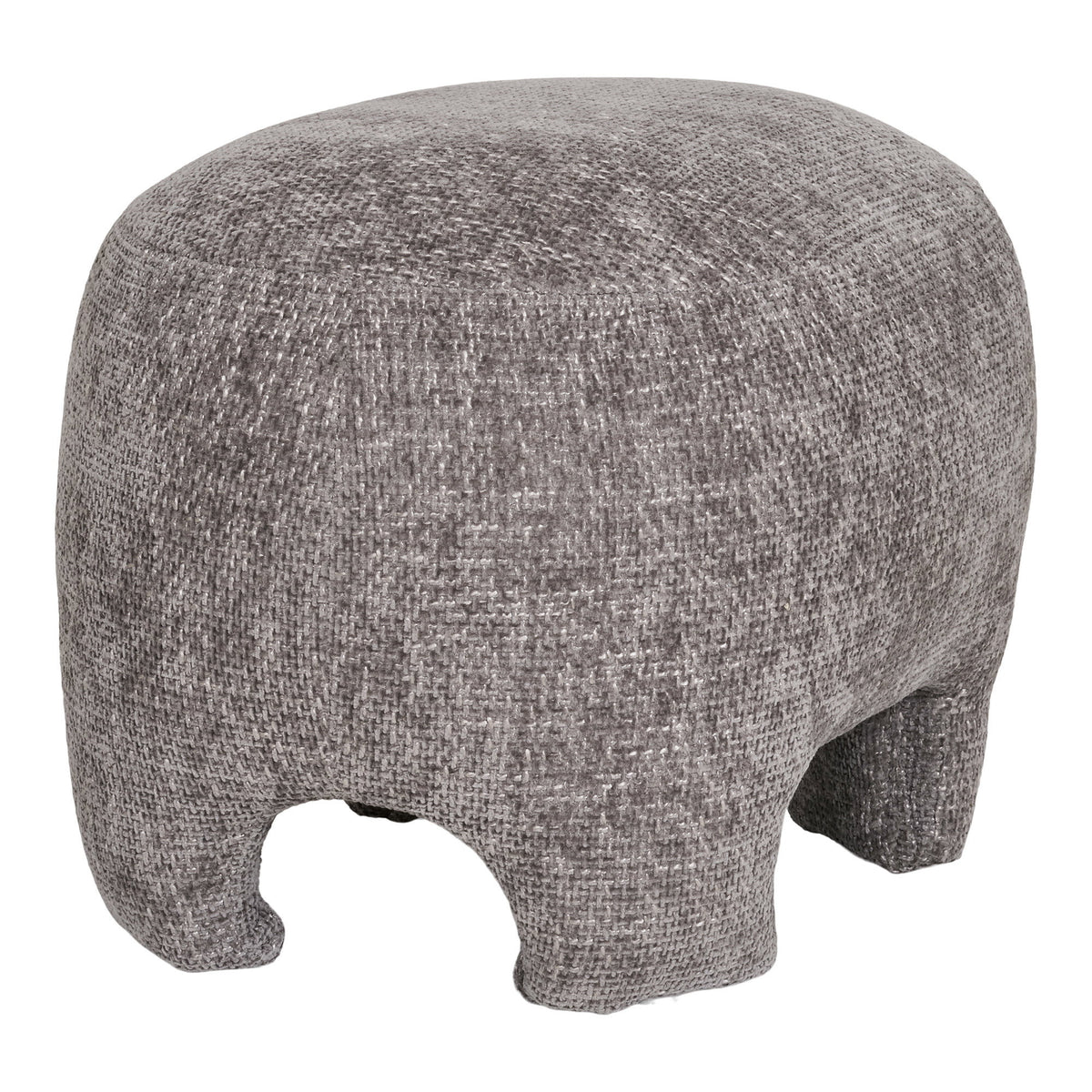 Pouf Nazare tissu gris chiné vu de trois quarts côté opposé et trame croisée du tissu