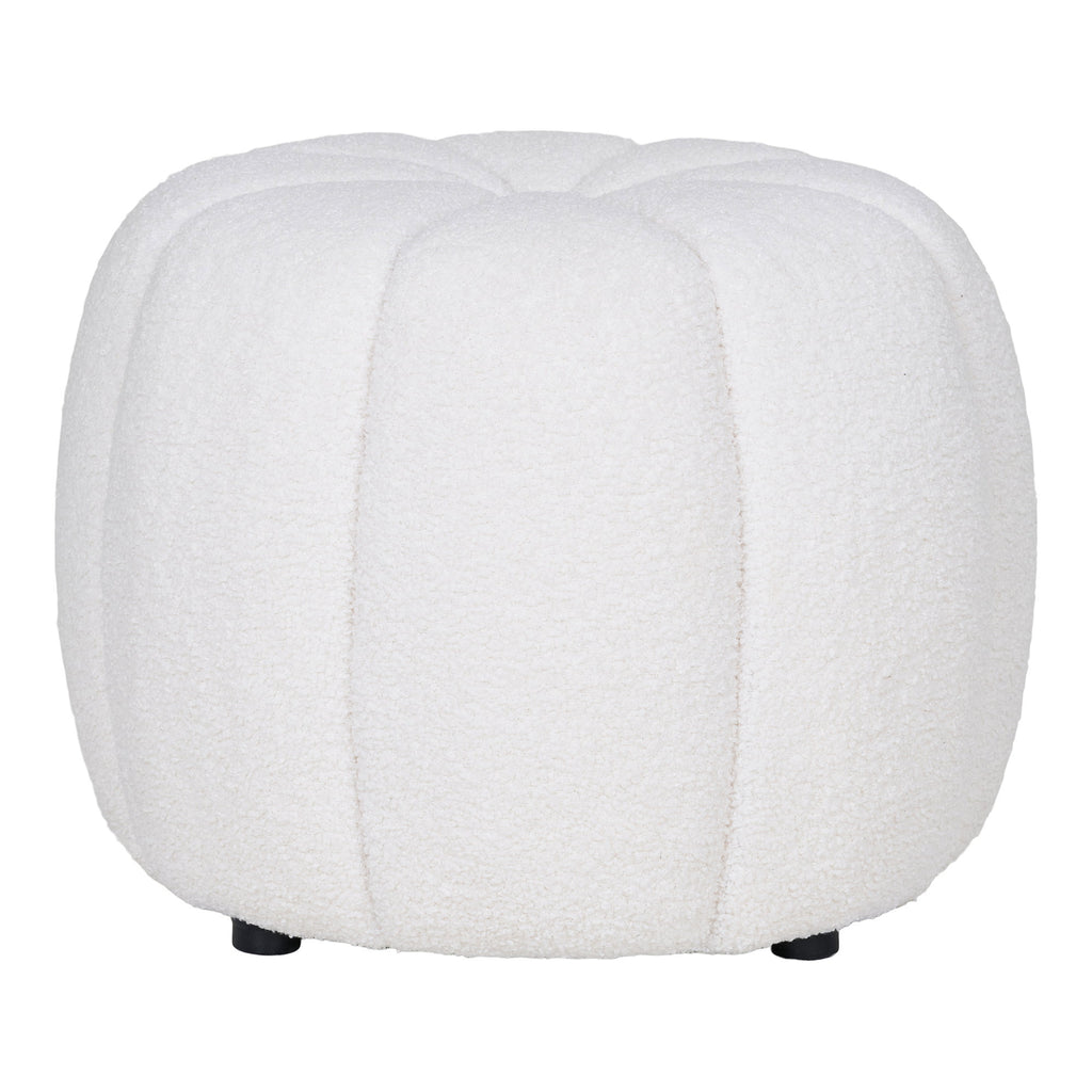 Pouf Paisley teddy blanc cassé capitonnage lobes citrouille ø48x38 cm vue face