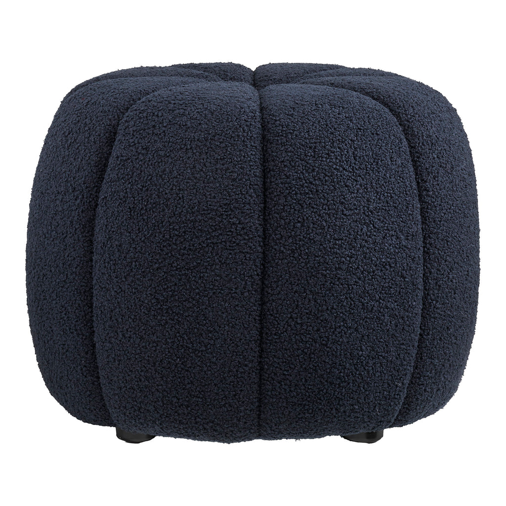 Pouf Paisley teddy bleu marine capitonnage lobes citrouille ø48x38 cm vue face