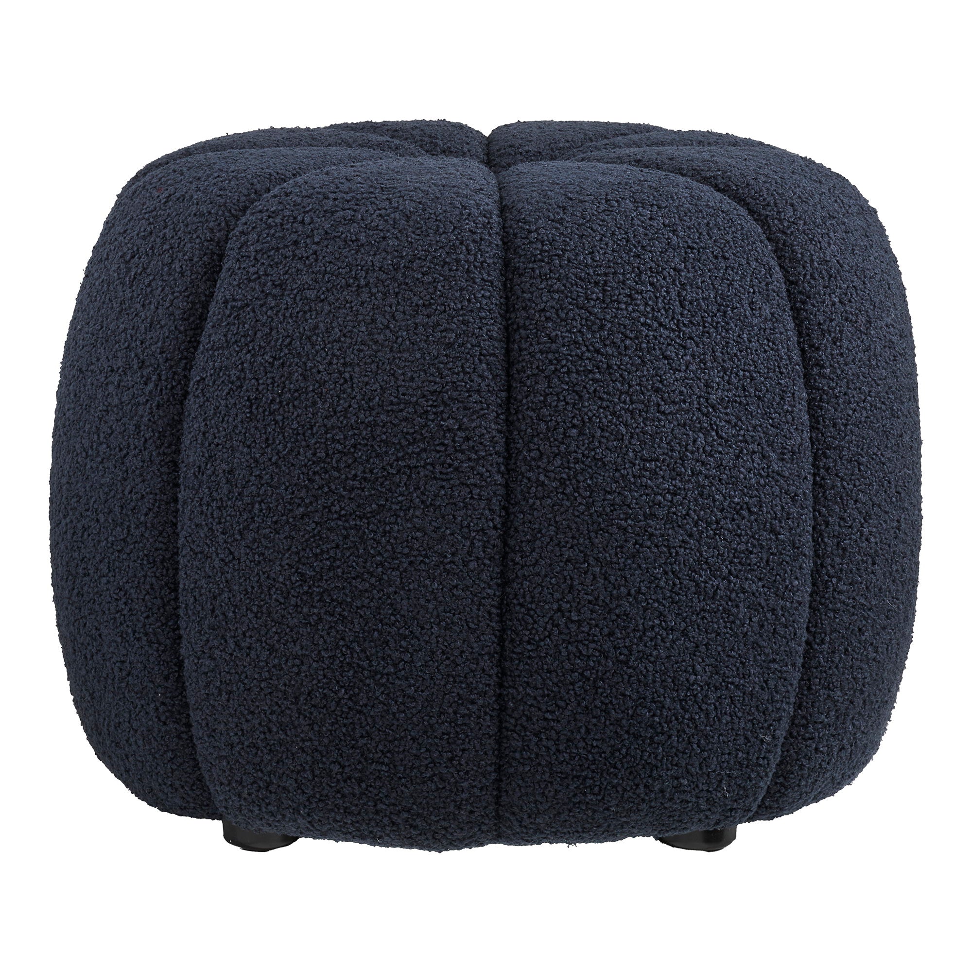 Pouf Paisley teddy bleu marine capitonnage lobes citrouille ø48x38 cm vue face