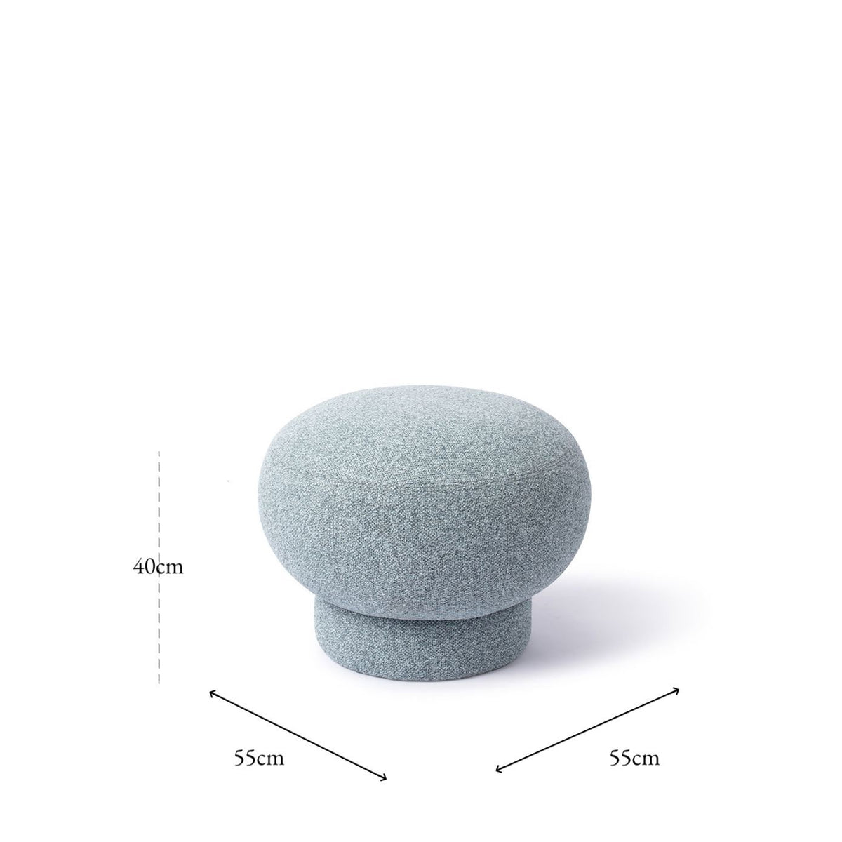 Pouf Anoo bleu avec ses cotes 55 cm de diamètre et 40 cm de haut