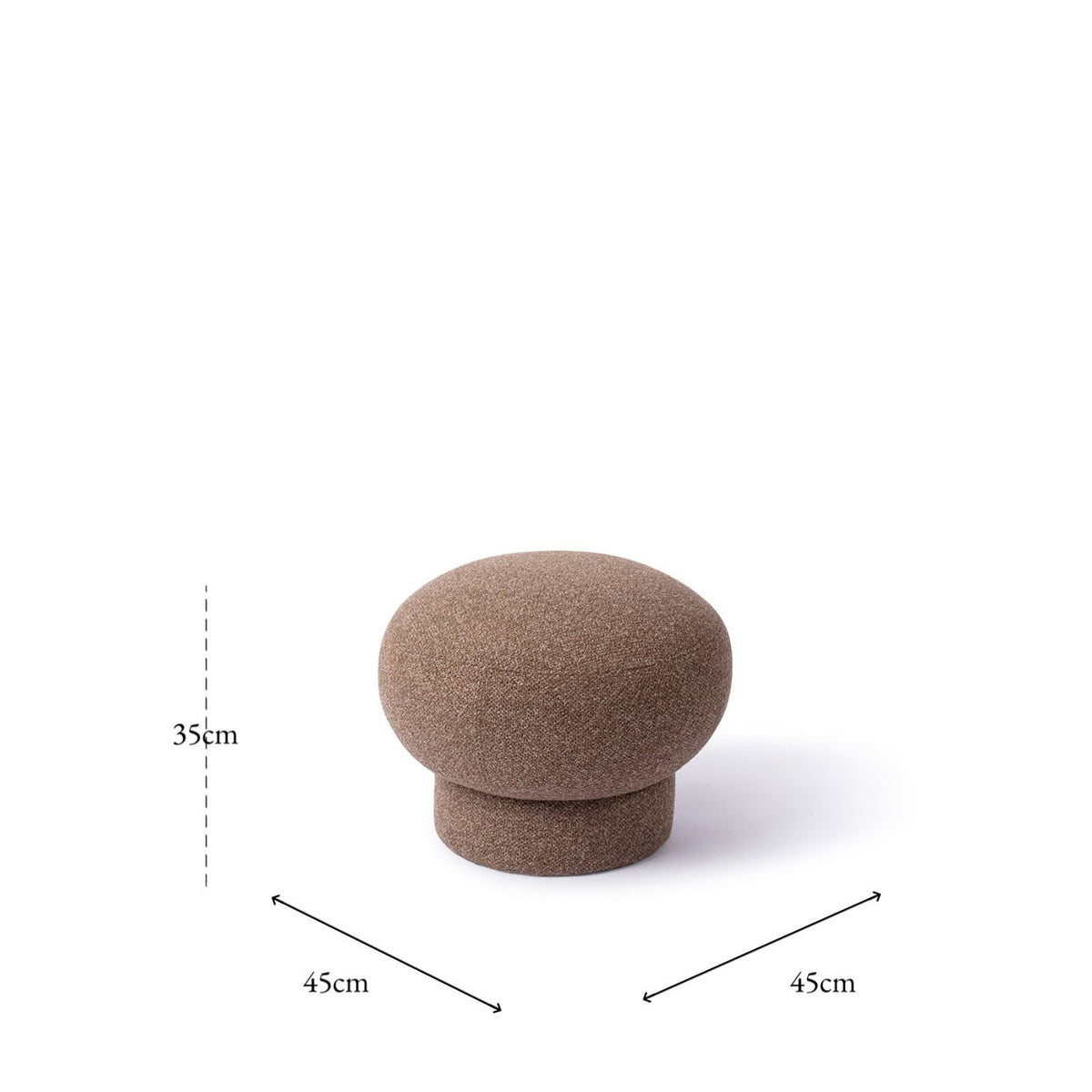 Pouf Anoo brun avec ses cotes 45 cm de diamètre et 35 cm de haut