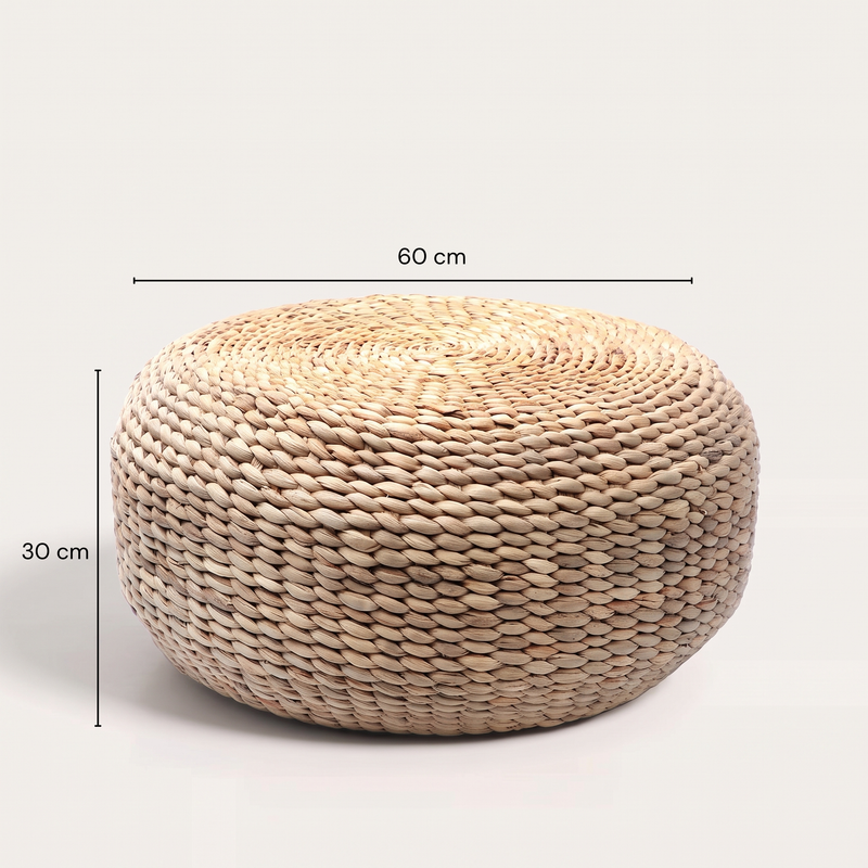 Dimensions Pouf rond en jacinthe d'eau naturelle tressée 60 cm