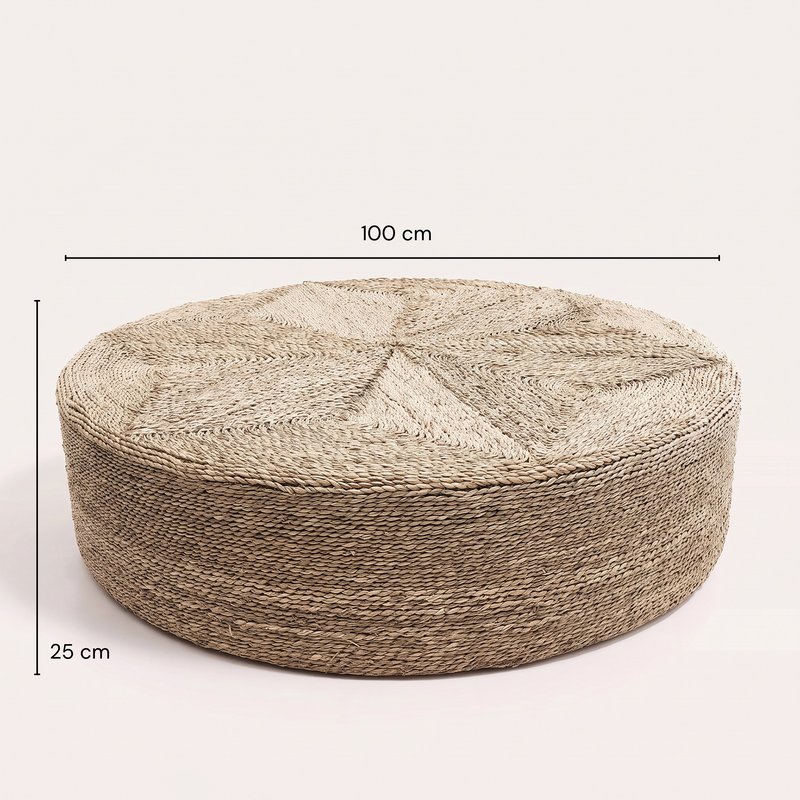 Dimensions Pouf rond en jonc de mer tressé naturel 100 cm