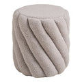 Pouf Sana teddy gris perle cannelures torsadées ø38x40 cm vue trois quarts