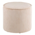 Pouf Taupo velours côtelé beige côtes verticales liseré pompons vue trois quarts