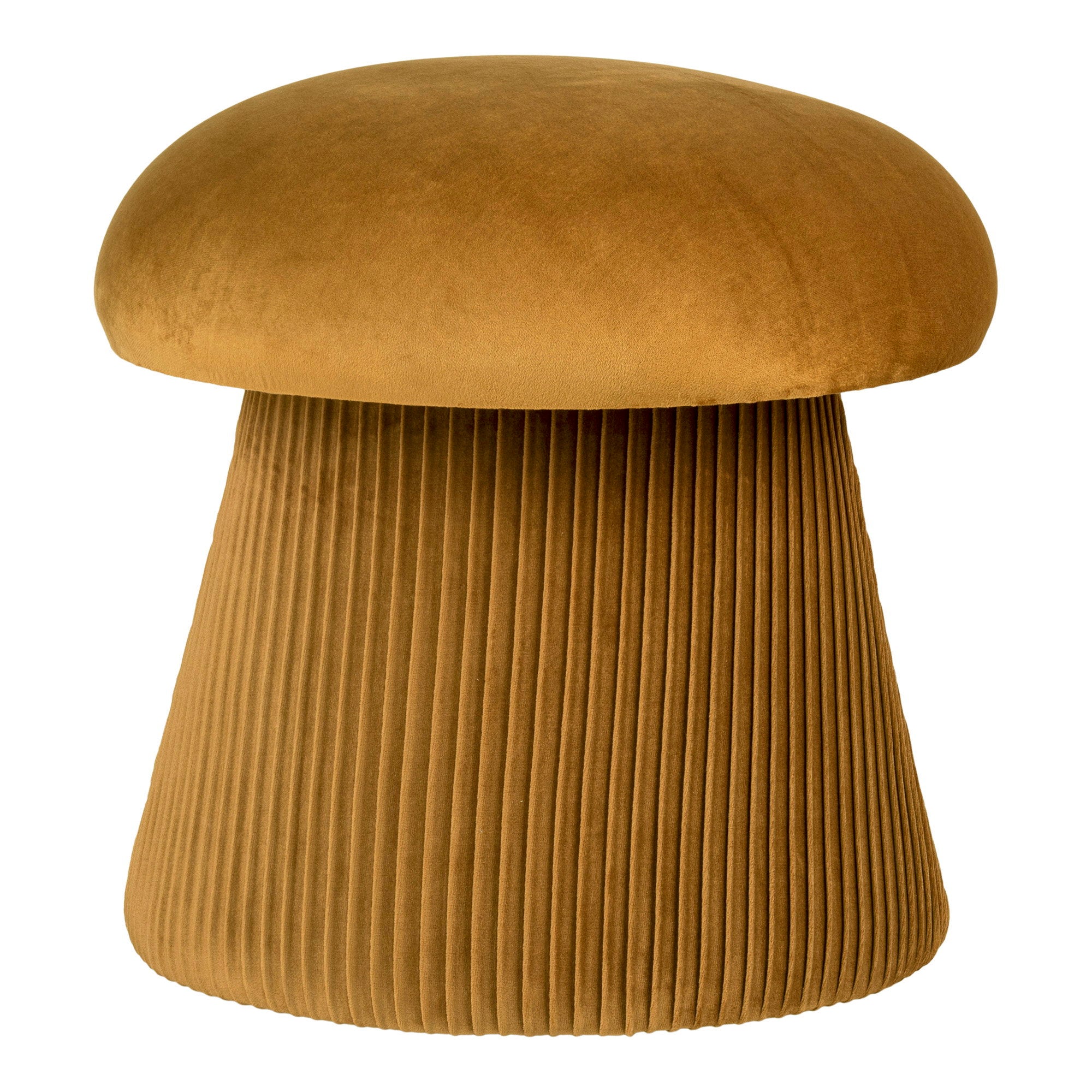 Pouf Hampton velours ocre sculpté champignon pied côtelé vue trois quarts